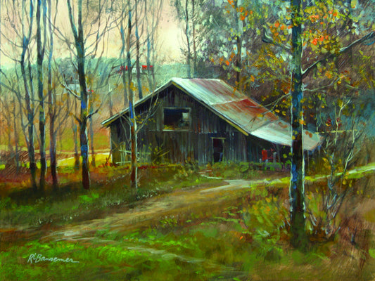 Pinnacle Mountain Barn By Roger Bansemer - Dark Brown Classy Art