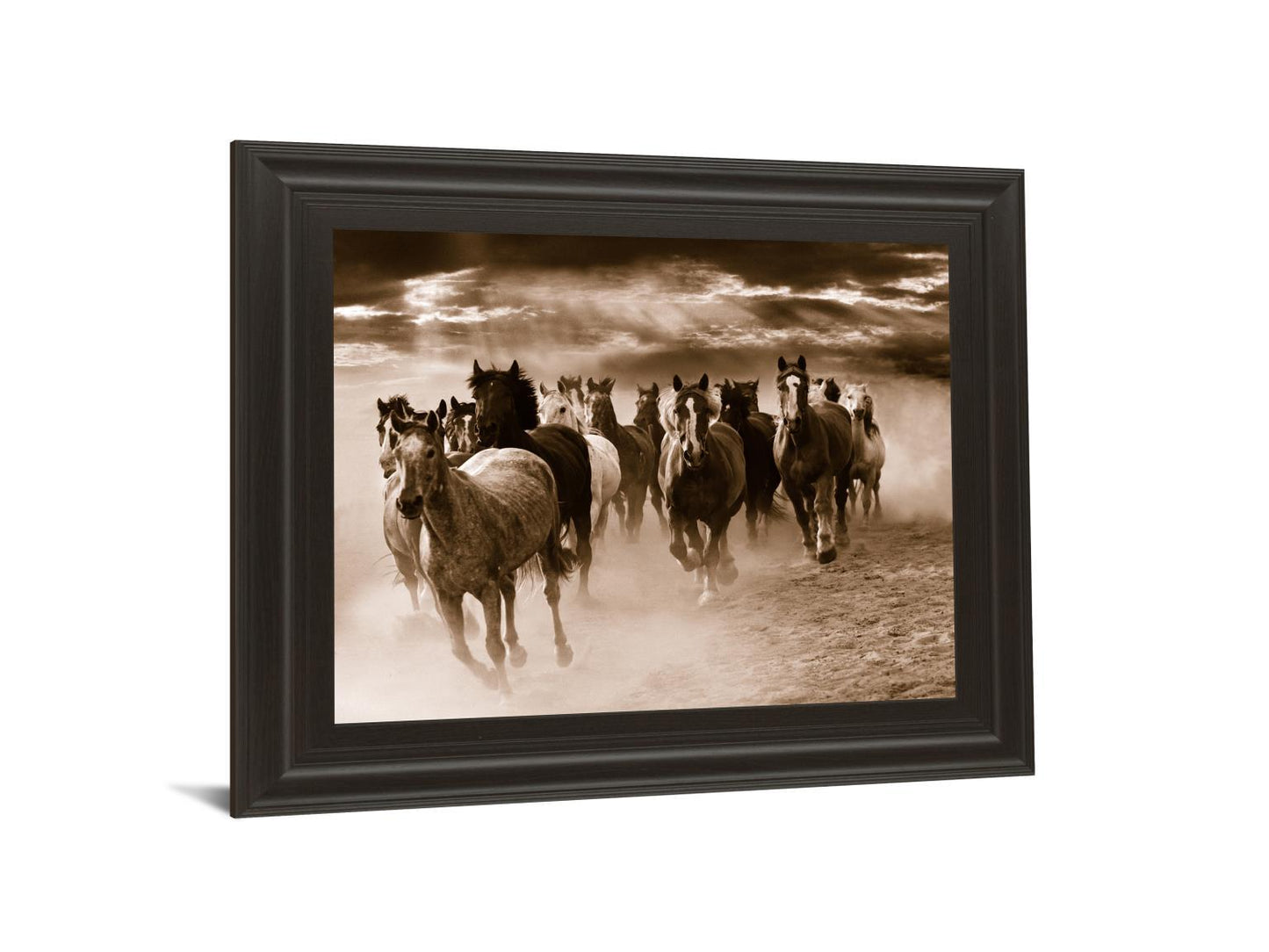 Running Horses By Monte Naglar - Framed Photo Print Wall Art - Dark Brown Classy Art