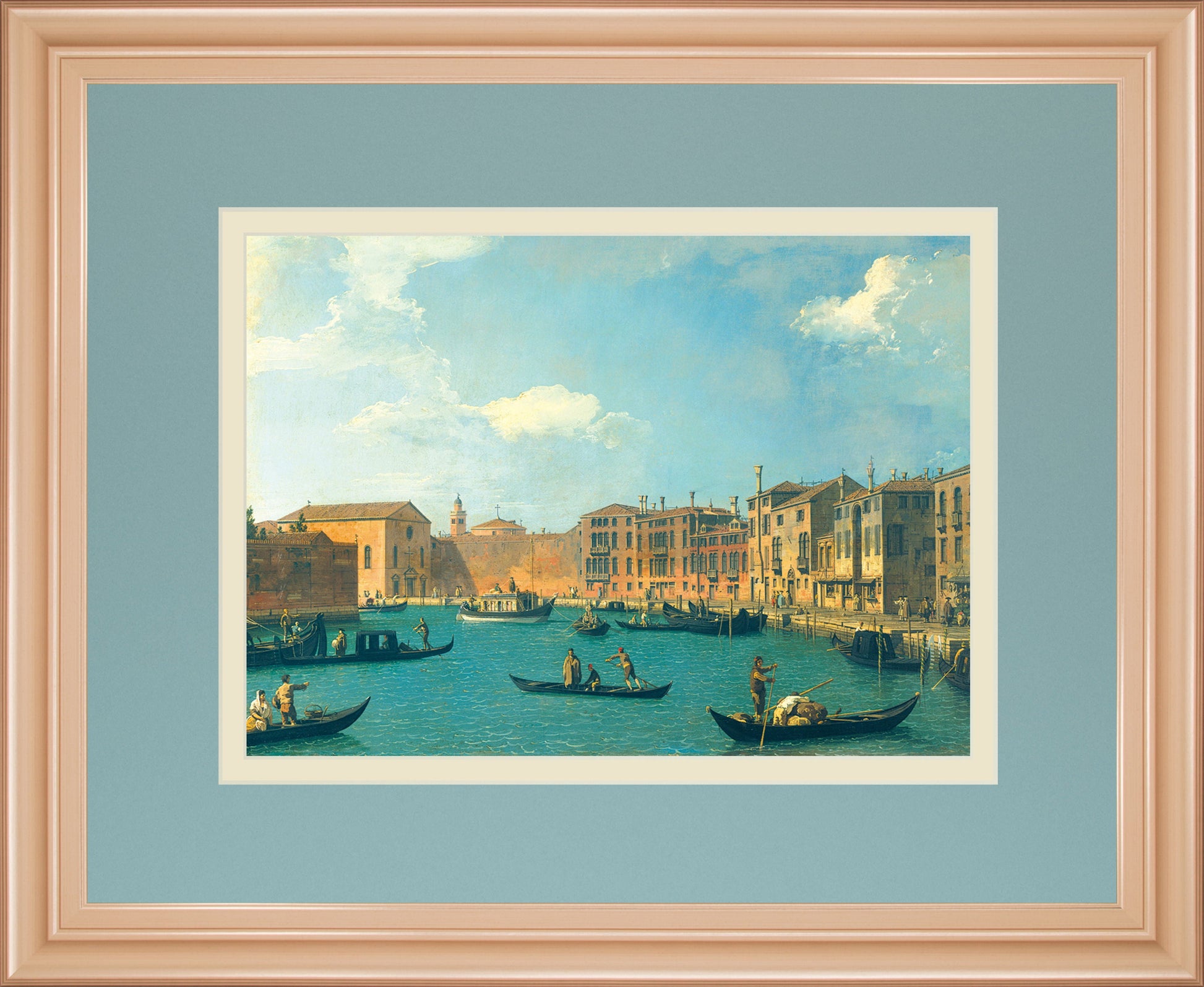 View Of The Canal Of Santa Chiara By Antonia Canaletto - Framed Print Wall Art - Blue Classy Art