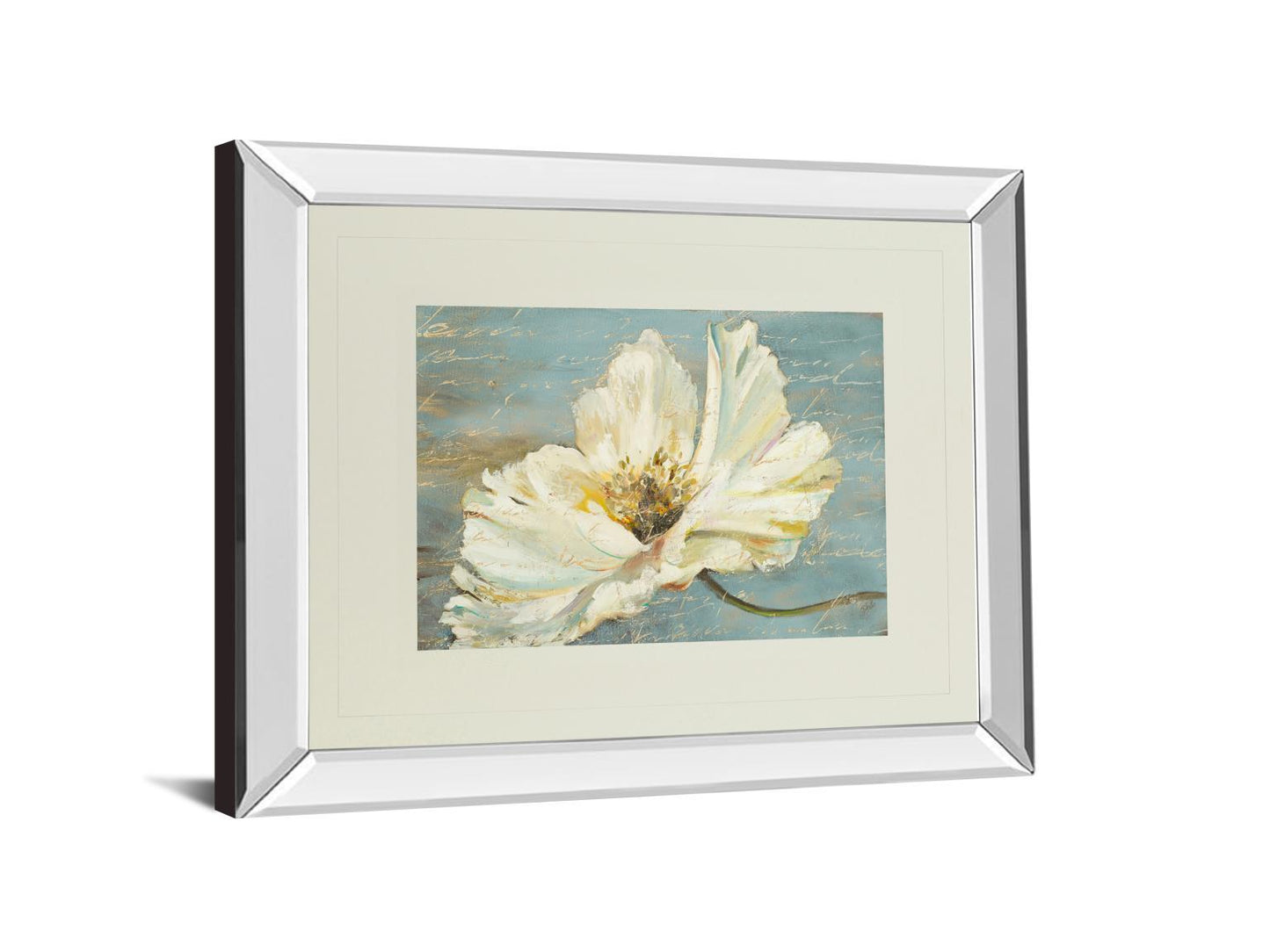 White Peony By Patricia Pinto - Mirror Framed Print Wall Art - Blue Classy Art