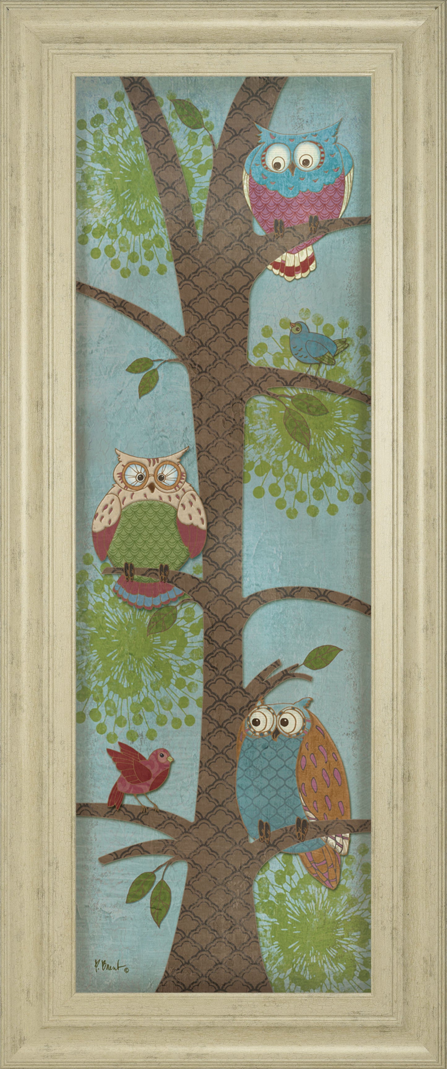 Fantasy Owls Panel Il By Paul Brent - Framed Print Wall Art - Blue Classy Art