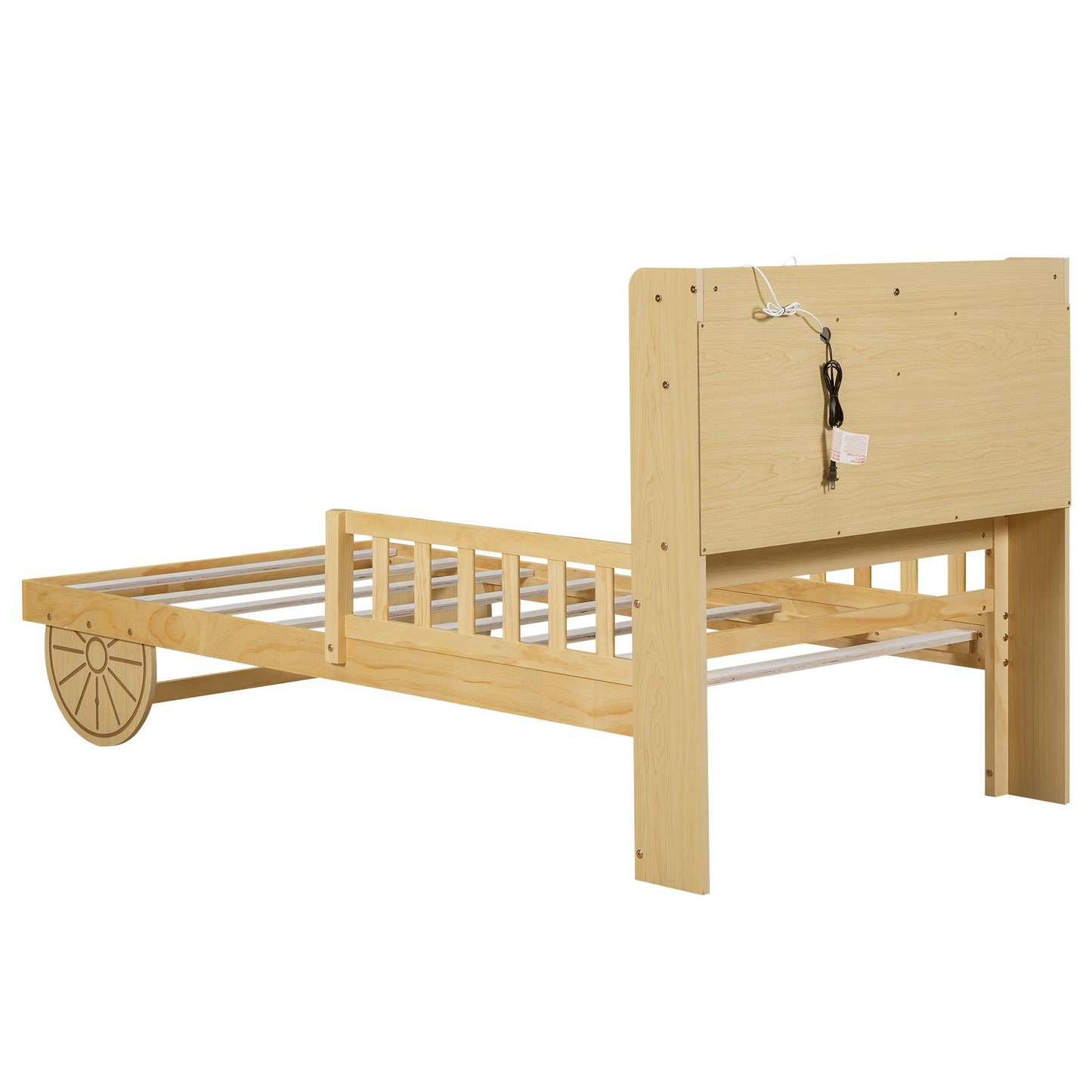 Twin Size Car Bed with Bear-Shaped Headboard, USB and LED, Natural House to Home Furnishings LLC