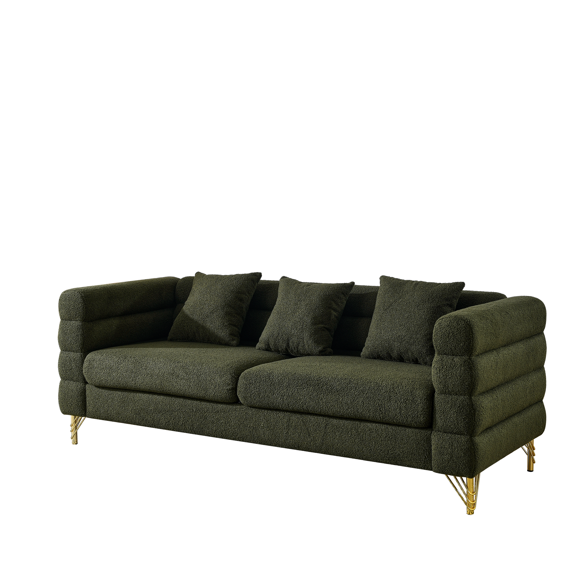 81Inch Oversized 3 Seater Sectional Sofa, Living Room Comfort Fabric Sectional Sofa - Deep Seating Sectional Sofa, Soft Sitting with 3 Pillows for Living Room, Bedroom, Office Green teddy (W834S00033) House to Home Furnishings LLC