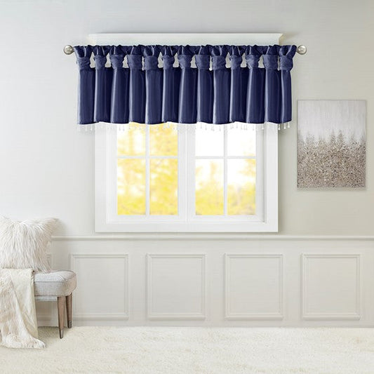 Lightweight Faux Silk Valance With Beads Navy Olliix.com