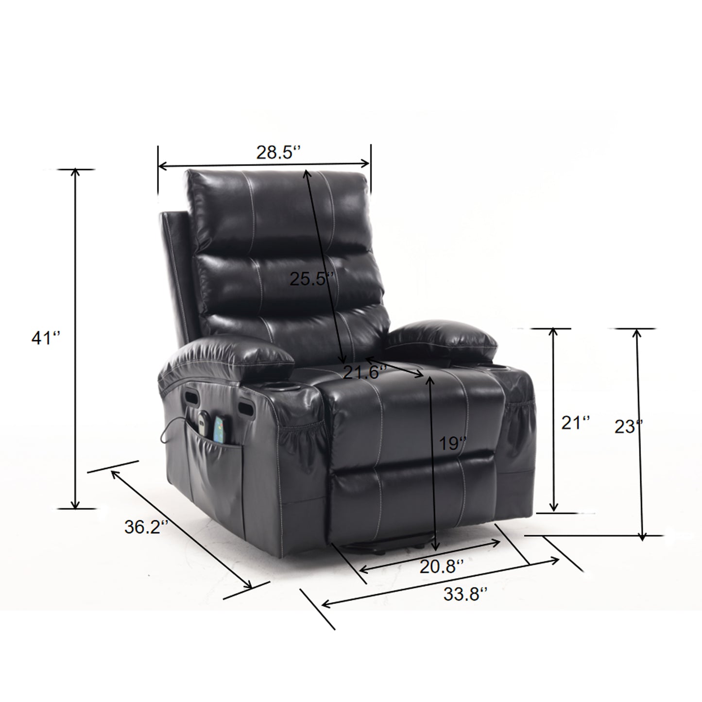 21" Seat Width, Large Size Electric Power Lift Recliner Chair Sofa for Elderly, 8 Point Vibration Massage and Lumber HEAT🔥, Remote Control, Side Pockets and Cup Holders, Cozy Fabric, Overstuffed Arm pu House to Home Furnishings LLC