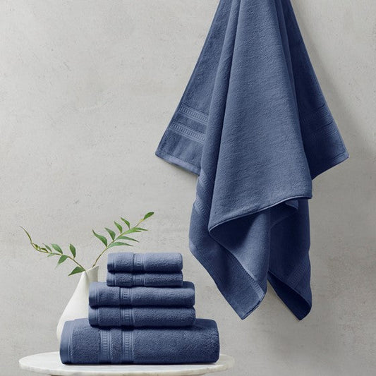 100% Cotton Feather Touch Antimicrobial Towel 6 Piece Set Navy Olliix.com