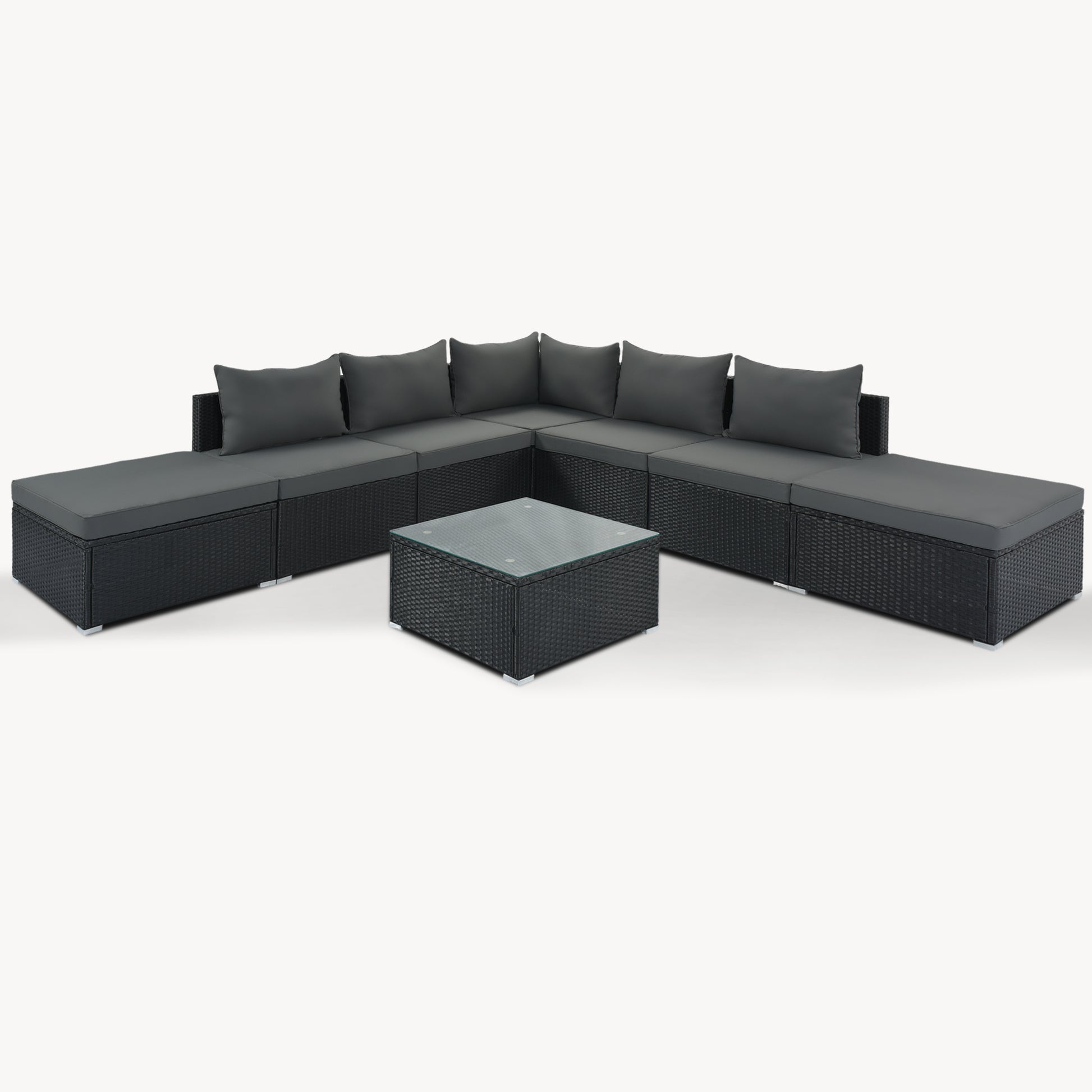 8-Pieces Sectional Sofa Outdoor Patio Furniture Sets, Garden Conversation Wicker Sofa Set, Single Sofa Combinable, Gray Cushions Black Wicker House to Home Furnishings LLC