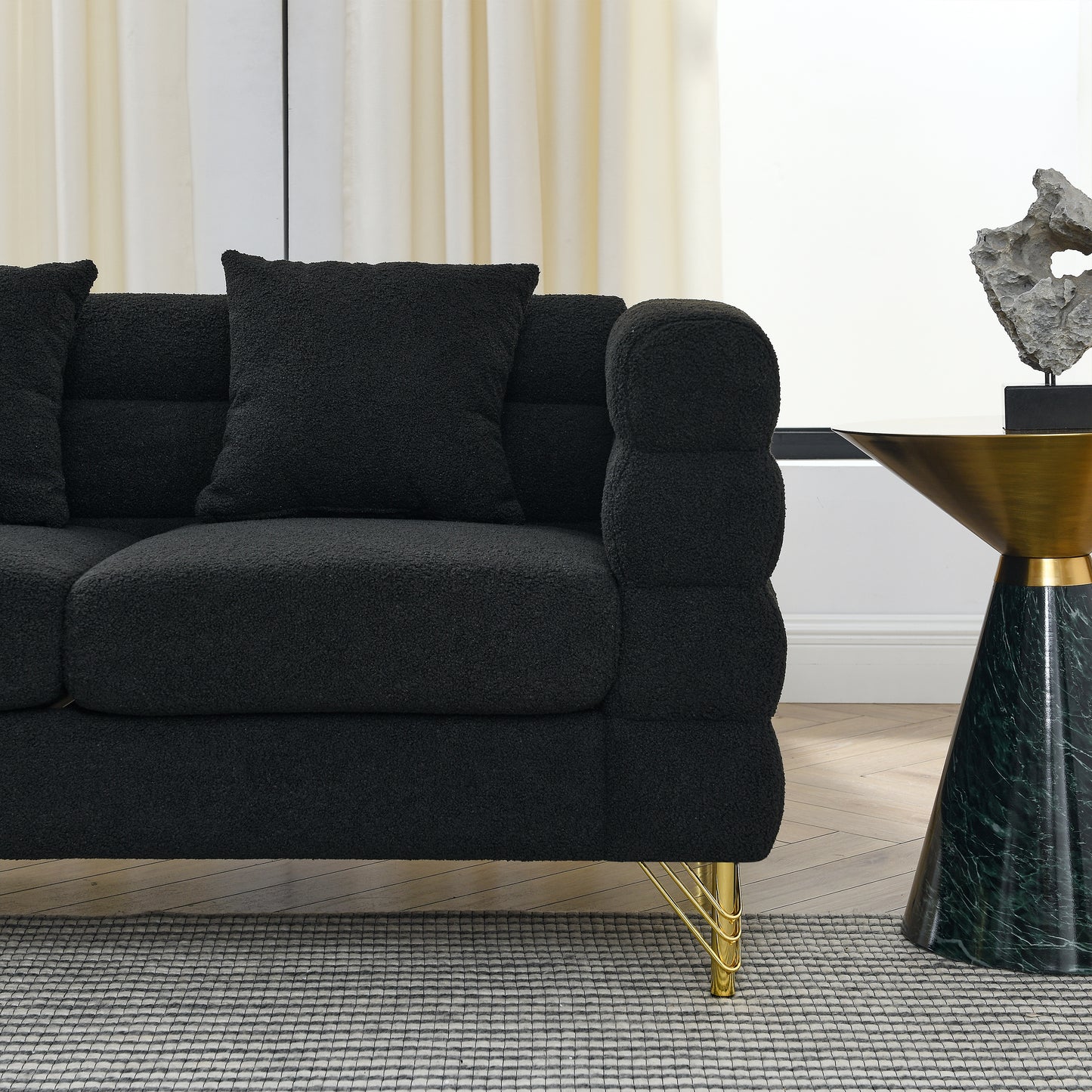 81.5-Inch Black Velvet Oversized Corner Sofa, L-Shaped Sectional Couch,   5-Seater Corner Sofas with 3 Cushions for Living Room, Bedroom, Apartment, Office House to Home Furnishings LLC