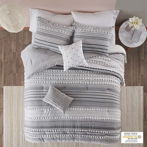 Cotton Comforter Set Grey Twin XL Olliix.com