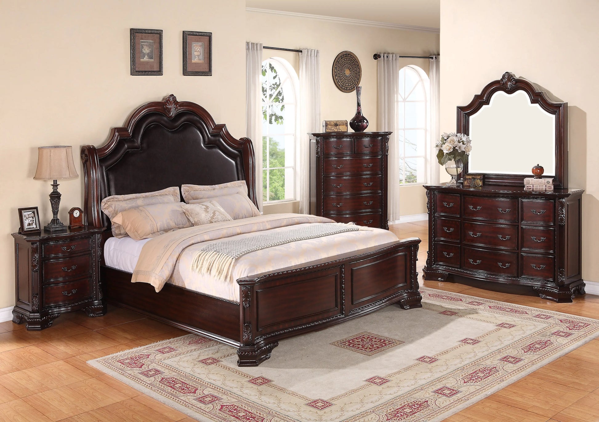 Sheffield Rich Brown Upholstered Panel Bedroom Set Crown Mark