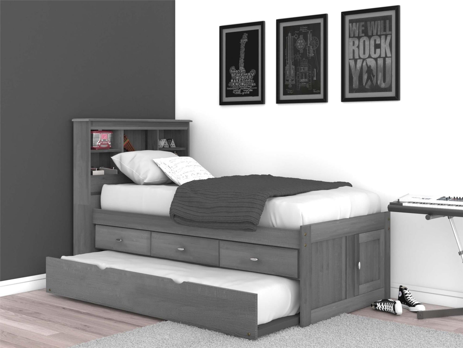 The Savannah Twin Bookcase Bed with 3 Drawers and Trundle DiscoveryWorld