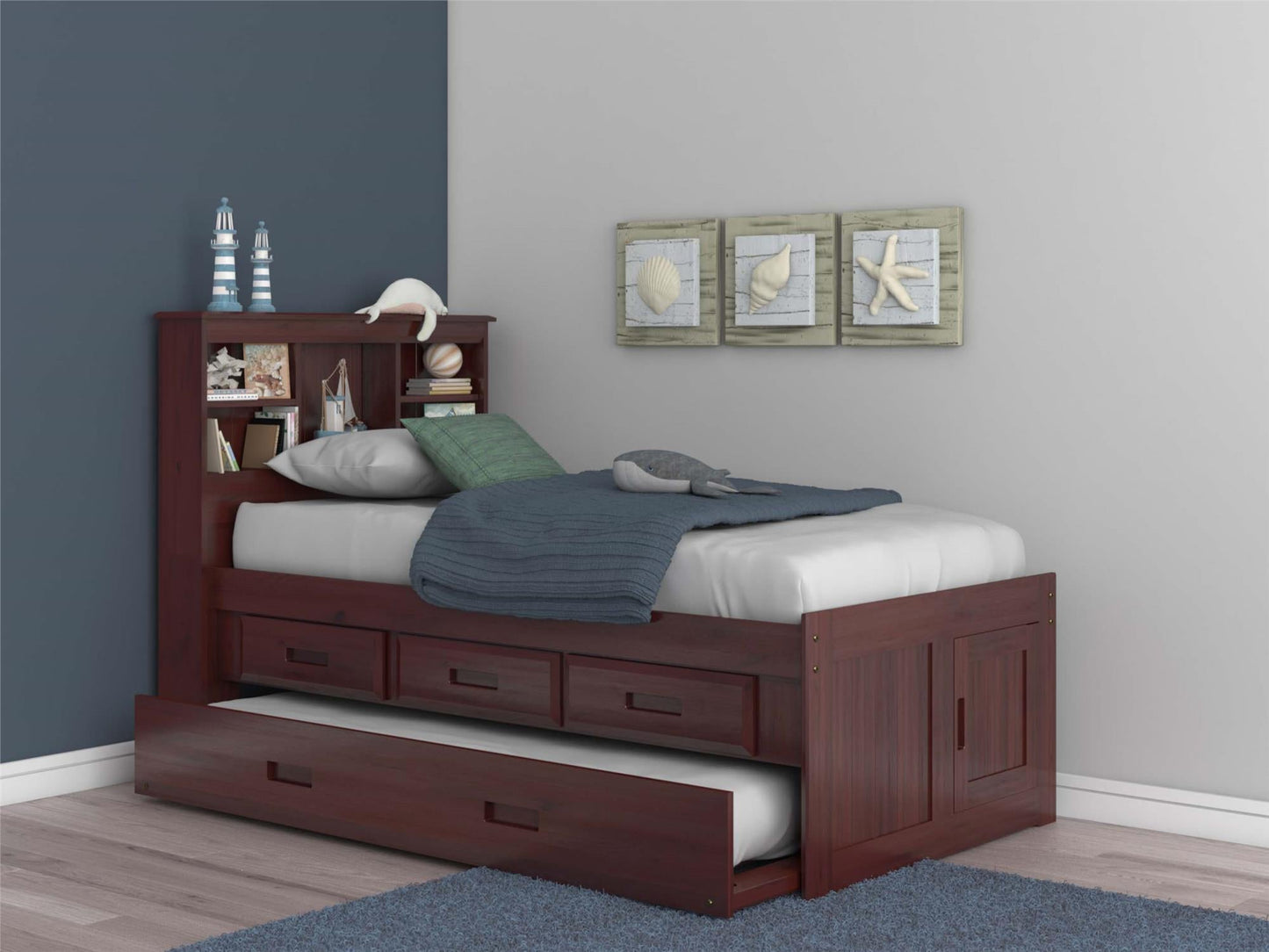 The Savannah Twin Bookcase Bed with 3 Drawers and Trundle DiscoveryWorld