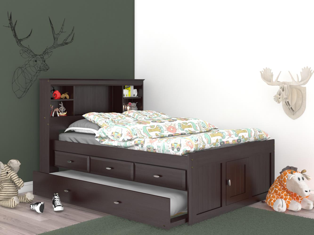 The Savannah Full Bookcase Bed with 3 Drawers and Trundle DiscoveryWorld