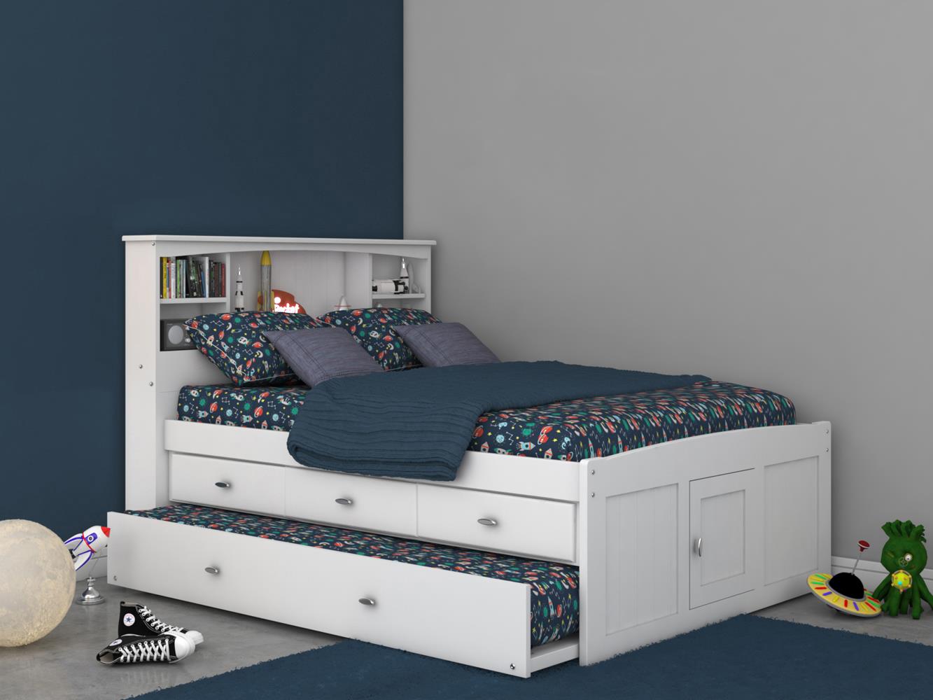 The Savannah Full Bookcase Bed with 3 Drawers and Trundle DiscoveryWorld