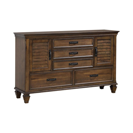 Franco Burnished Oak Five-Drawer Dresser With Two Louvered Doors Coaster Z2 Premium