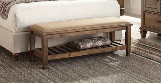 Franco Burnished Oak Upholstered Bench Coaster Z2 Premium