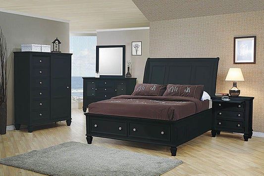 Sandy Beach Black Queen Sleigh Bed With Footboard Storage Coaster Z2 Premium