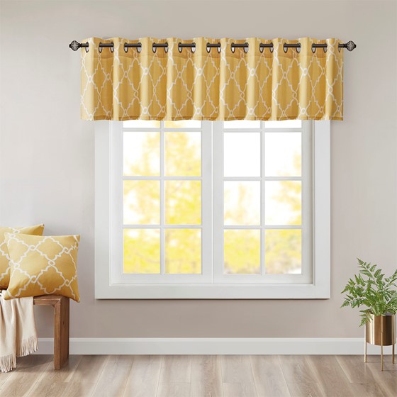 Fretwork Print Grommet Top Window Valance Yellow Olliix.com