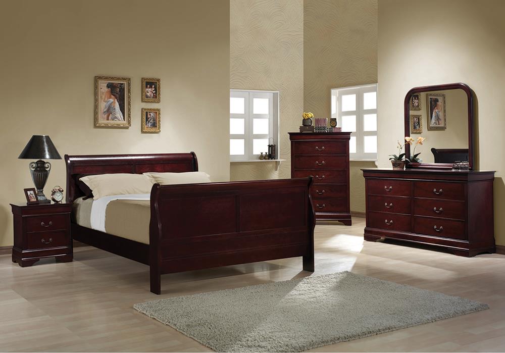 Louis Philippe Traditional Red Brown Sleigh Full Bed Coaster Z2 Premium