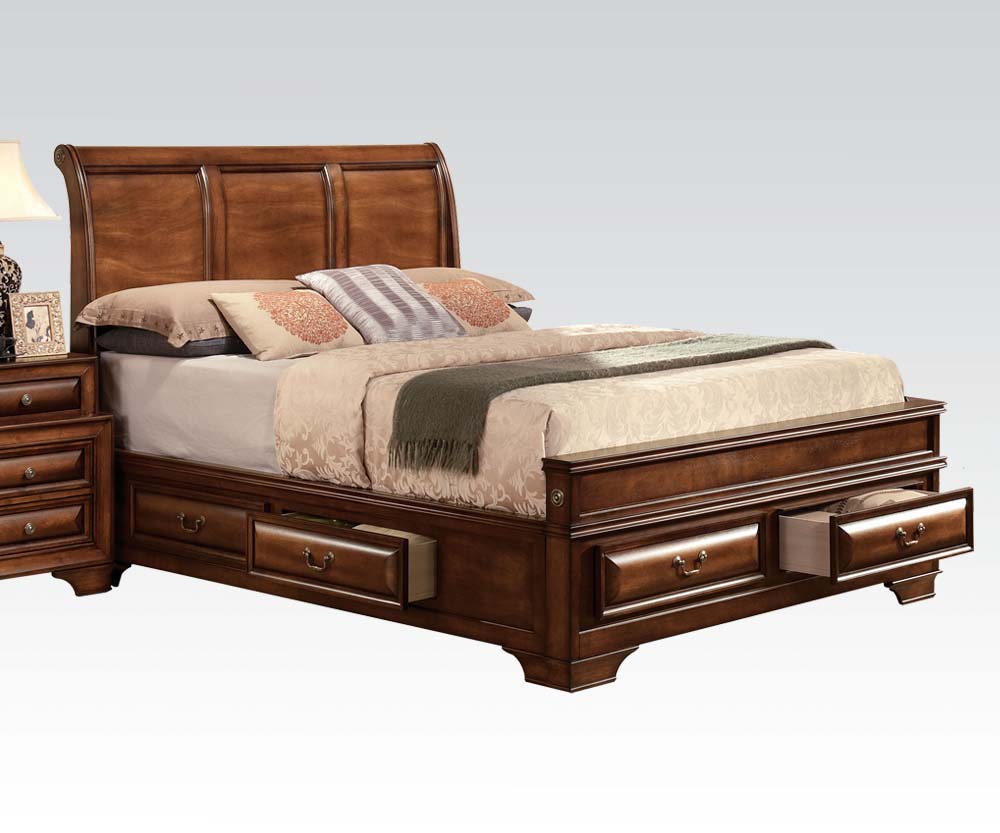 Acme Konane Queen Sleigh Bed with Underbed Storage in Brown Cherry 20450Q ACME East