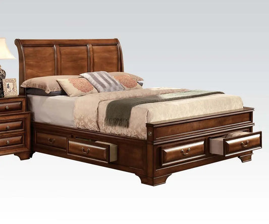 Acme Konane King Sleigh Bed with Underbed Storage in Brown Cherry 20444EK ACME East