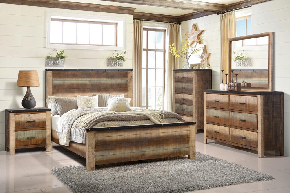 Sembene Bedroom Rustic Antique Multi-Color California King Bed Four-Piece Set Coaster Z2 Premium