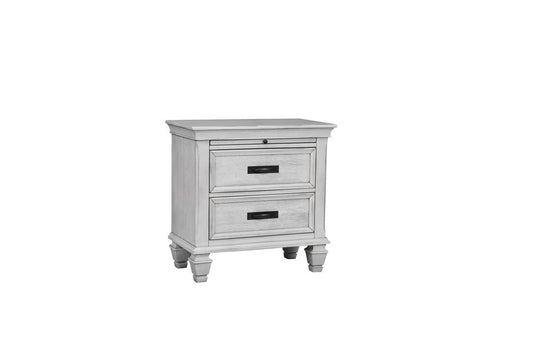 Franco Antique White Two-Drawer Nightstand With Tray Coaster Z2 Premium