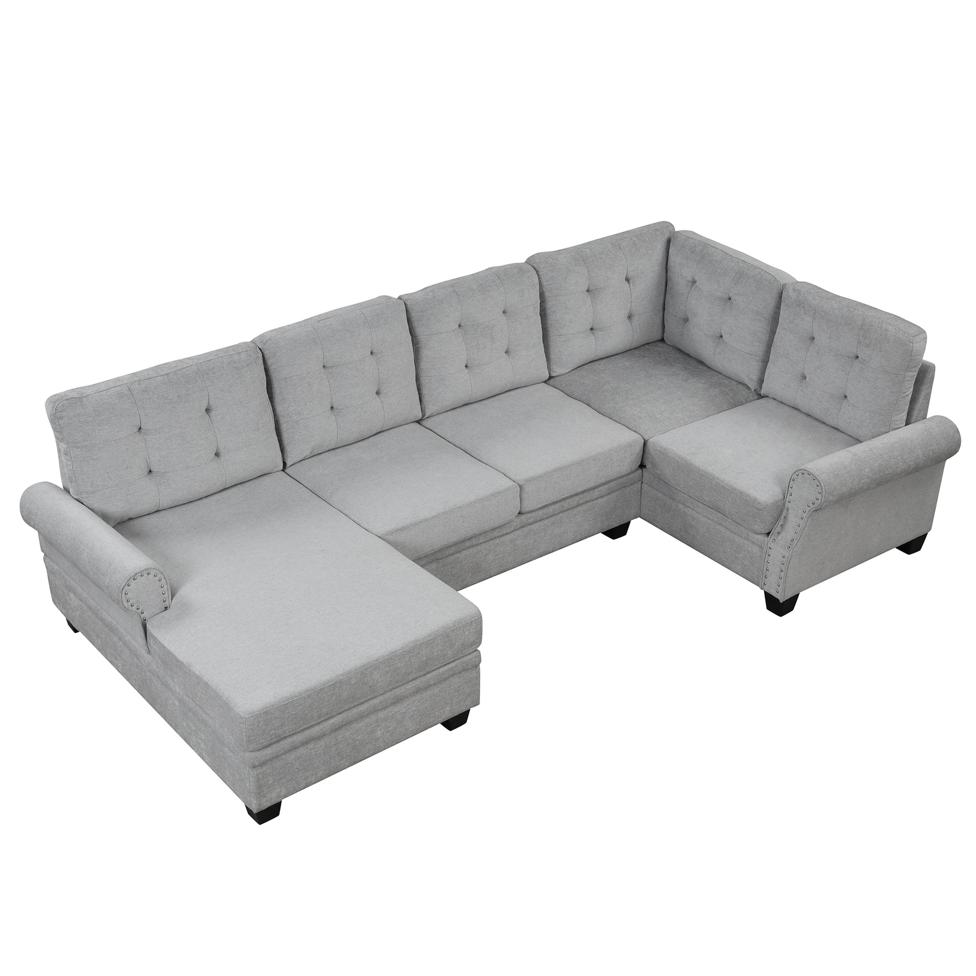 120" Modern U-Shaped Corner Sectional Sofa Upholstered Linen Fabric Sofa Couch for Living Room, Bedroom, Gray House to Home Furnishings LLC