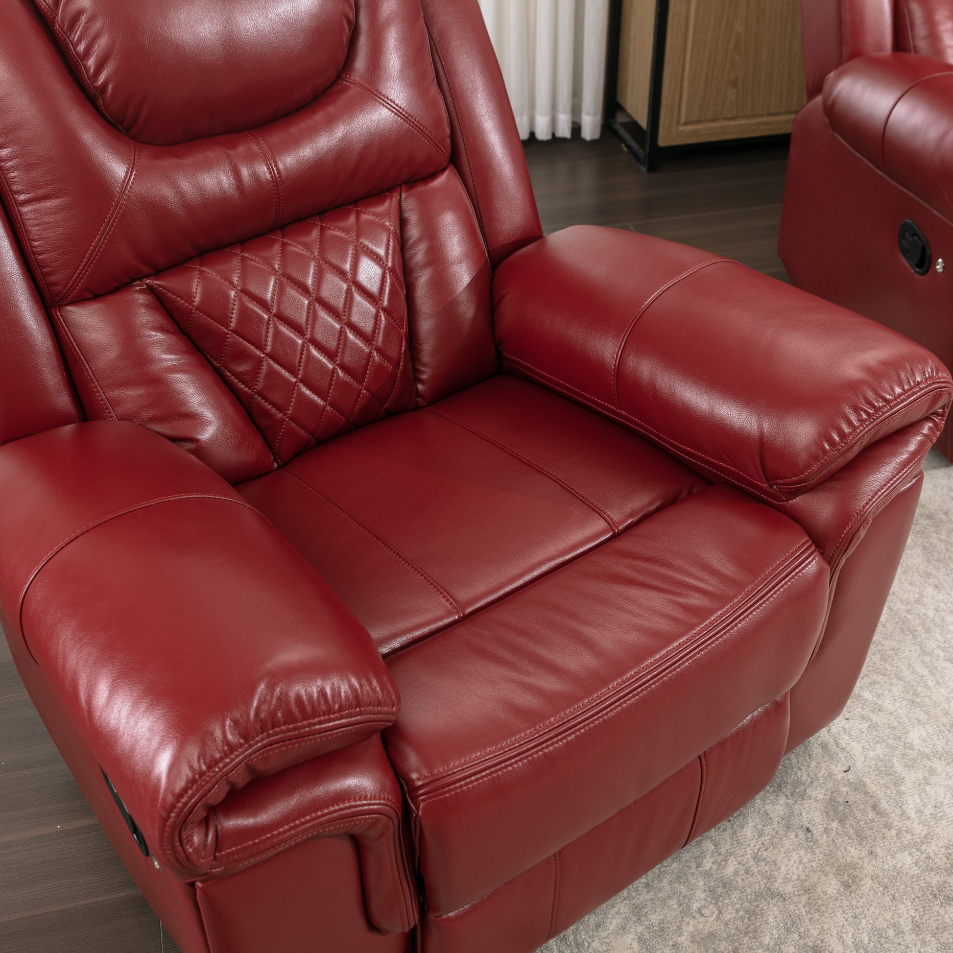 3 Pieces Recliner Sofa Sets Home Theater Seating Manual Recliner Chair with Center Console and LED Light Strip for Living Room, Wind Red House to Home Furnishings LLC