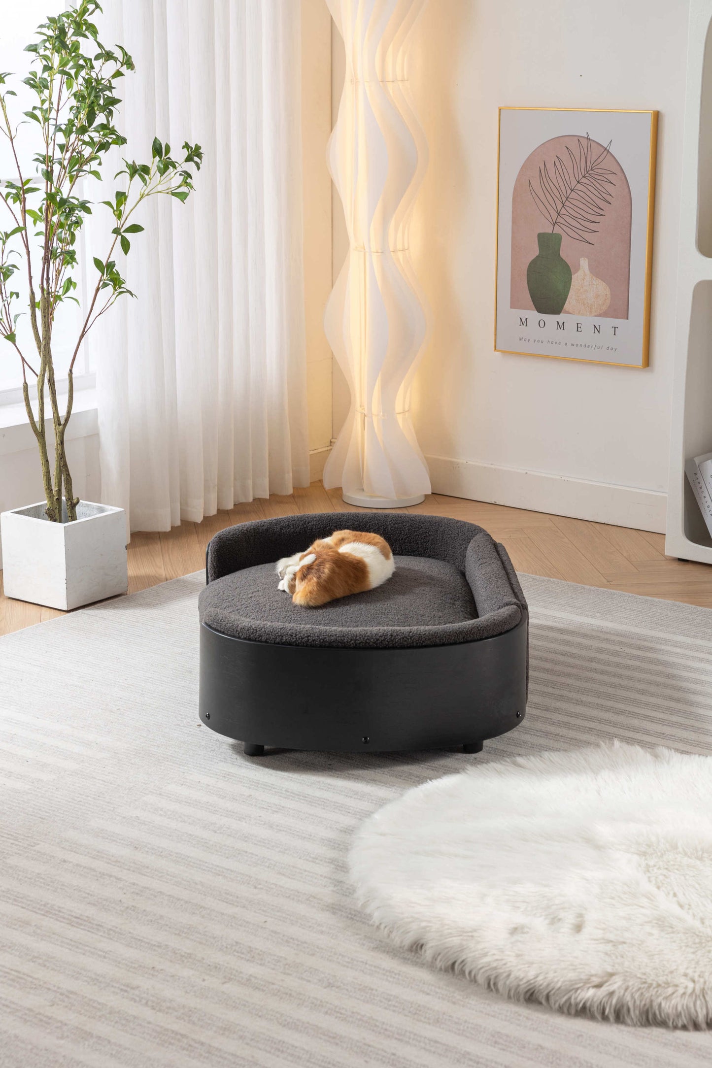 Scandinavian style Elevated Dog Bed Pet Sofa With Solid Wood legs and Black Bent Wood Back, Cashmere Cushion,Large Size House to Home Furnishings LLC