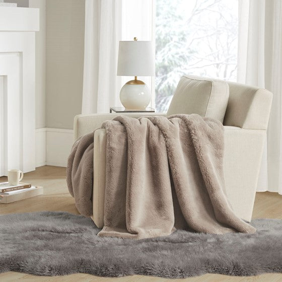 Solid Premium Faux Fur Throw Tan Olliix.com