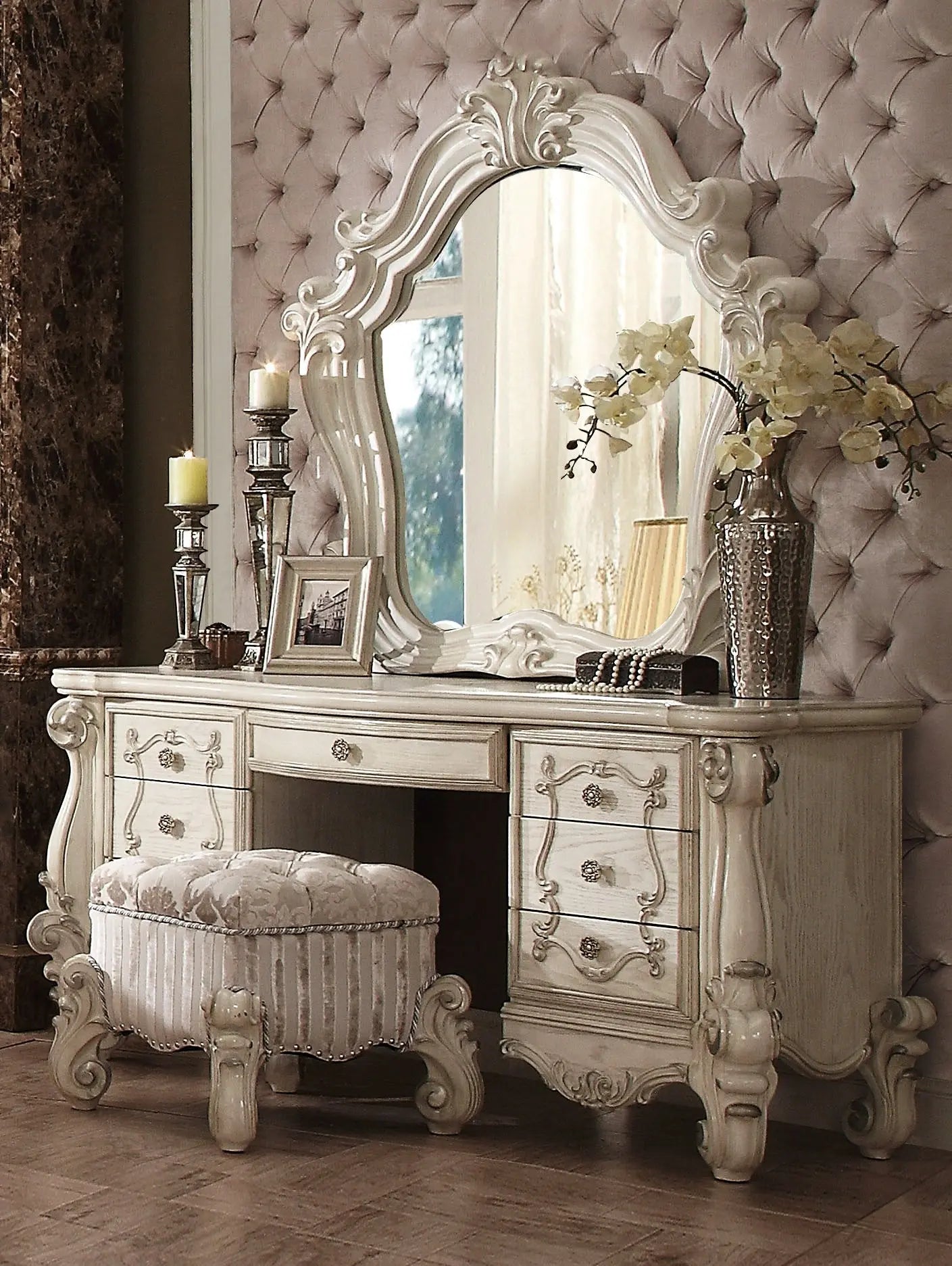 Versailles Bone White Vanity Desk ACME East