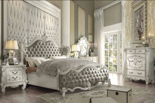 Versailles Vintage Gray PU & Bone White Eastern King Bed ACME East