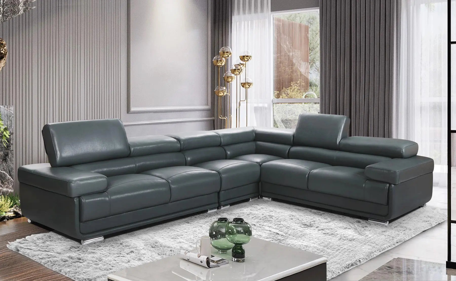 2119 Modern “Italian Top Grain Leather” Sectional with Adjustable Headrest by ESF Furniture ESF Furniture