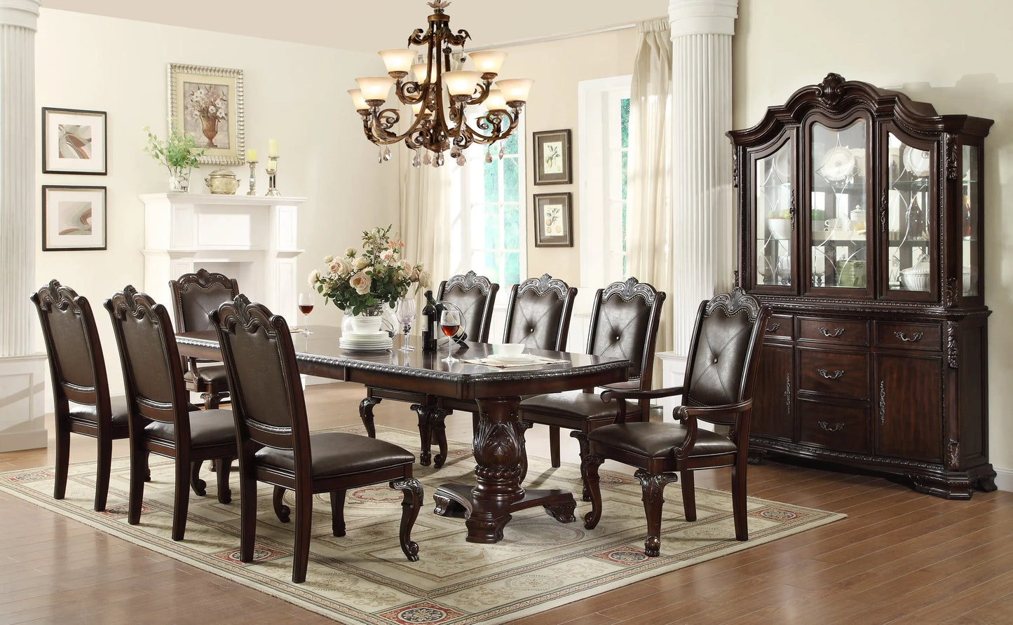 Kiera Brown Formal Extendable Dining Table Crown Mark