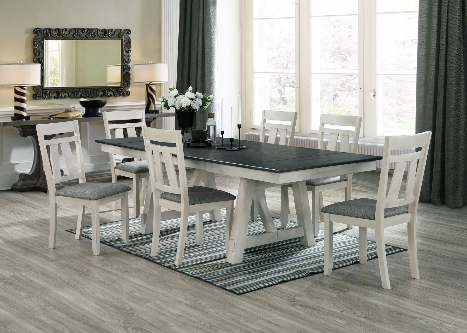 Maribelle Chalk/Gray Extendable Dining Set Crown Mark