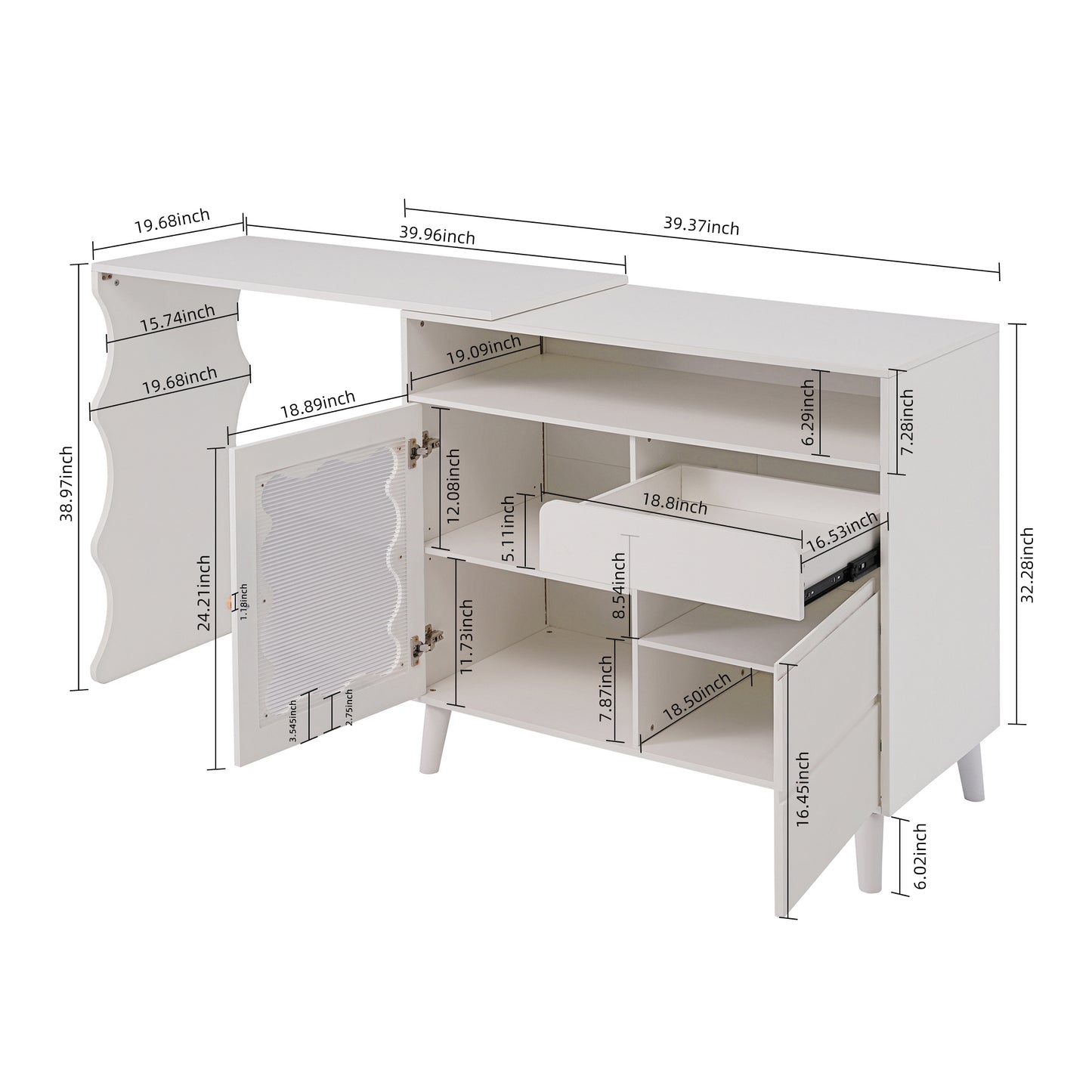 41"-79" Cloud Wave Extendable Sofa Bar Table Cabinet Behind Couch Pub Table with LED House to Home Furnishings LLC