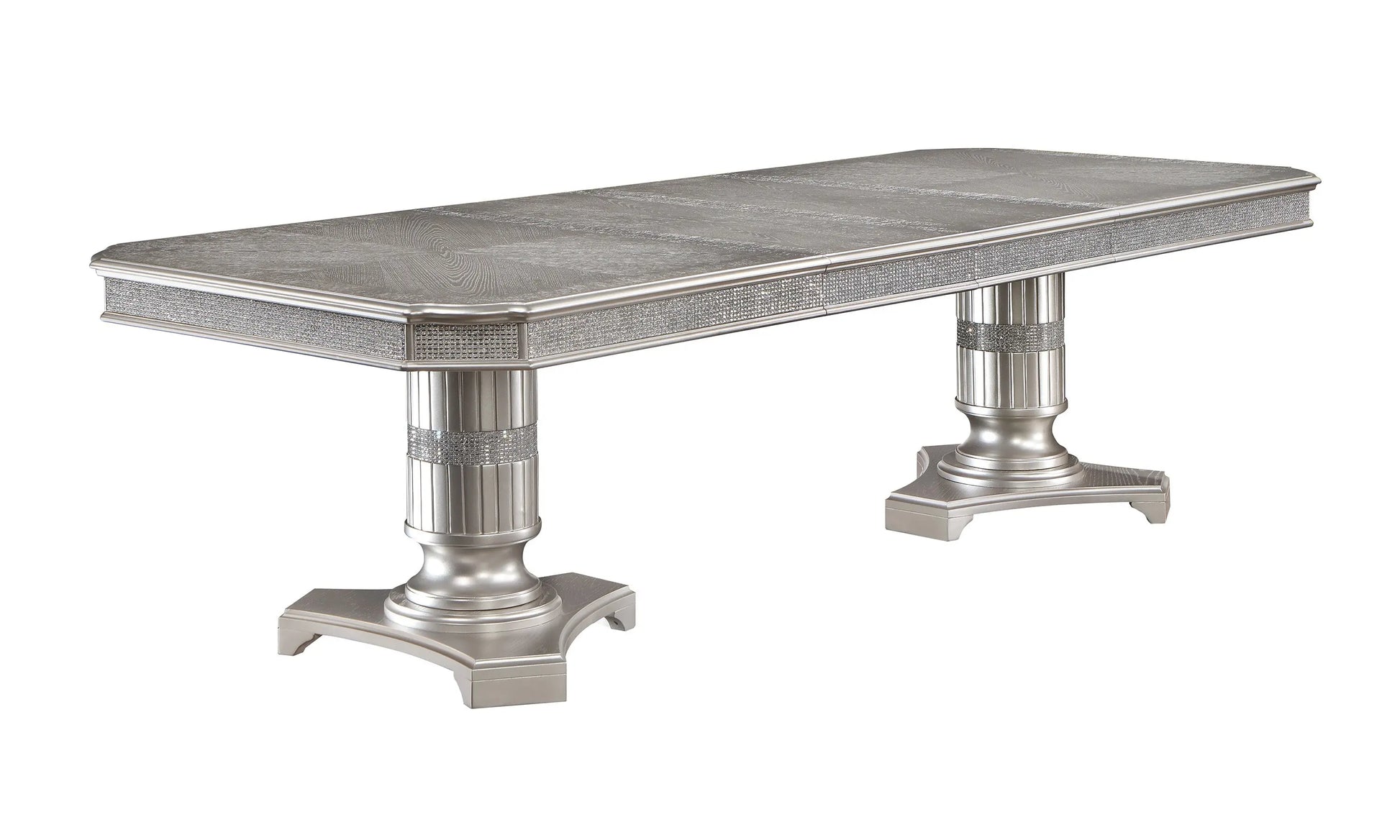 Klina Silver Champagne Double Pedestal Dining Table Crown Mark