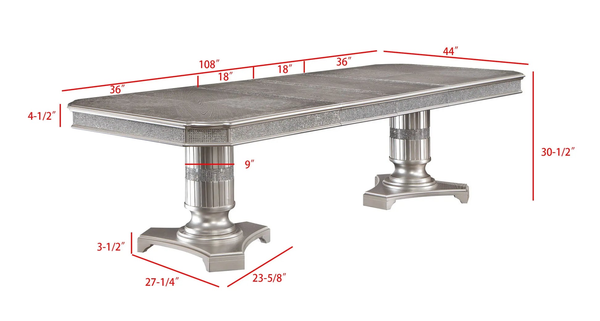 Klina Silver Champagne Double Pedestal Dining Table Crown Mark