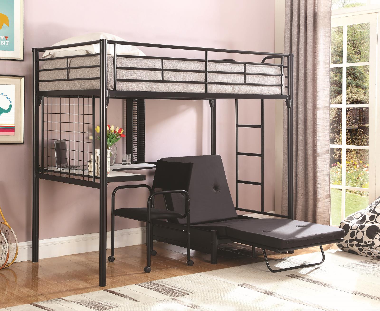 G2209 Contemporary Metal Loft Bunk Bed With Desk Coaster Z2 Premium