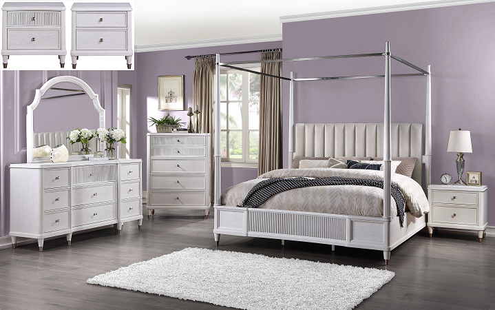 Celestia Fabric & Off White California King Bed (Canopy) ACME East