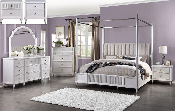 Celestia Fabric & Off White Queen Bed (Canopy) ACME East