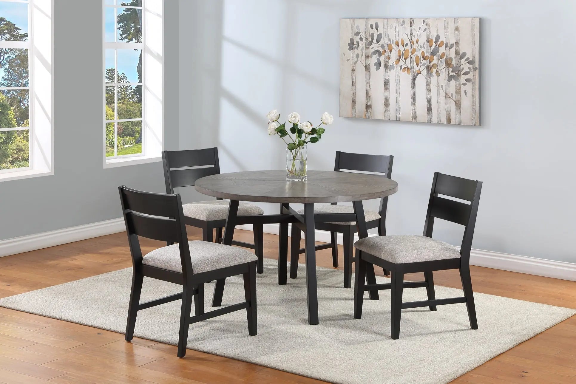 Mathis Black/Gray Round Dining Set Crown Mark