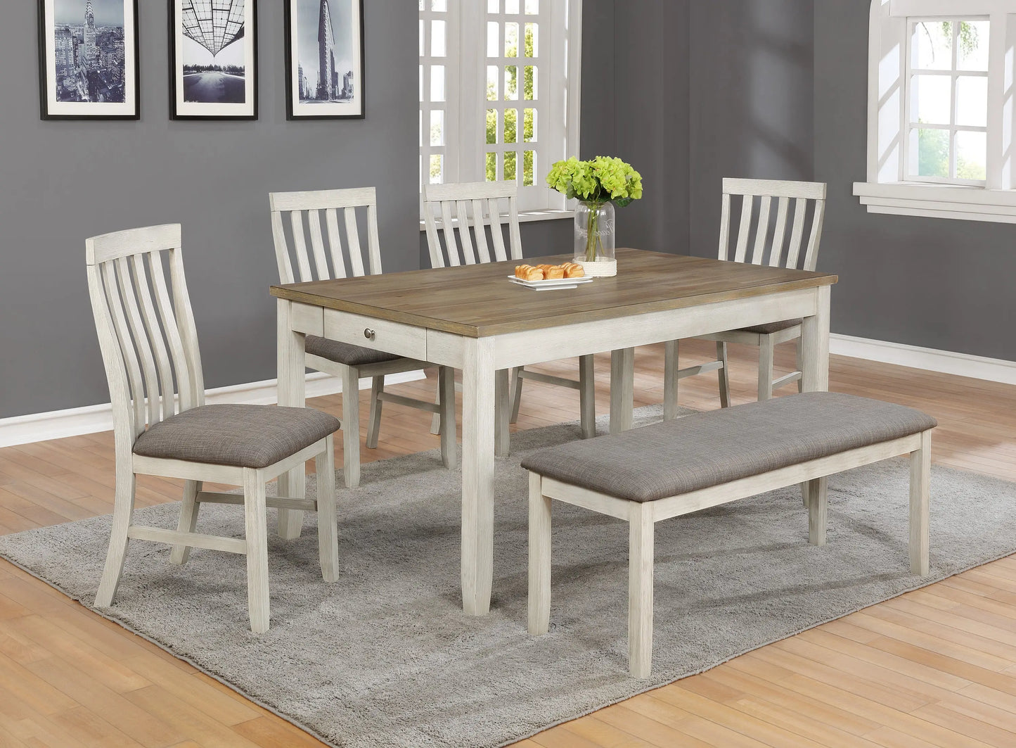 Nina White/Brown Dining Table Crown Mark