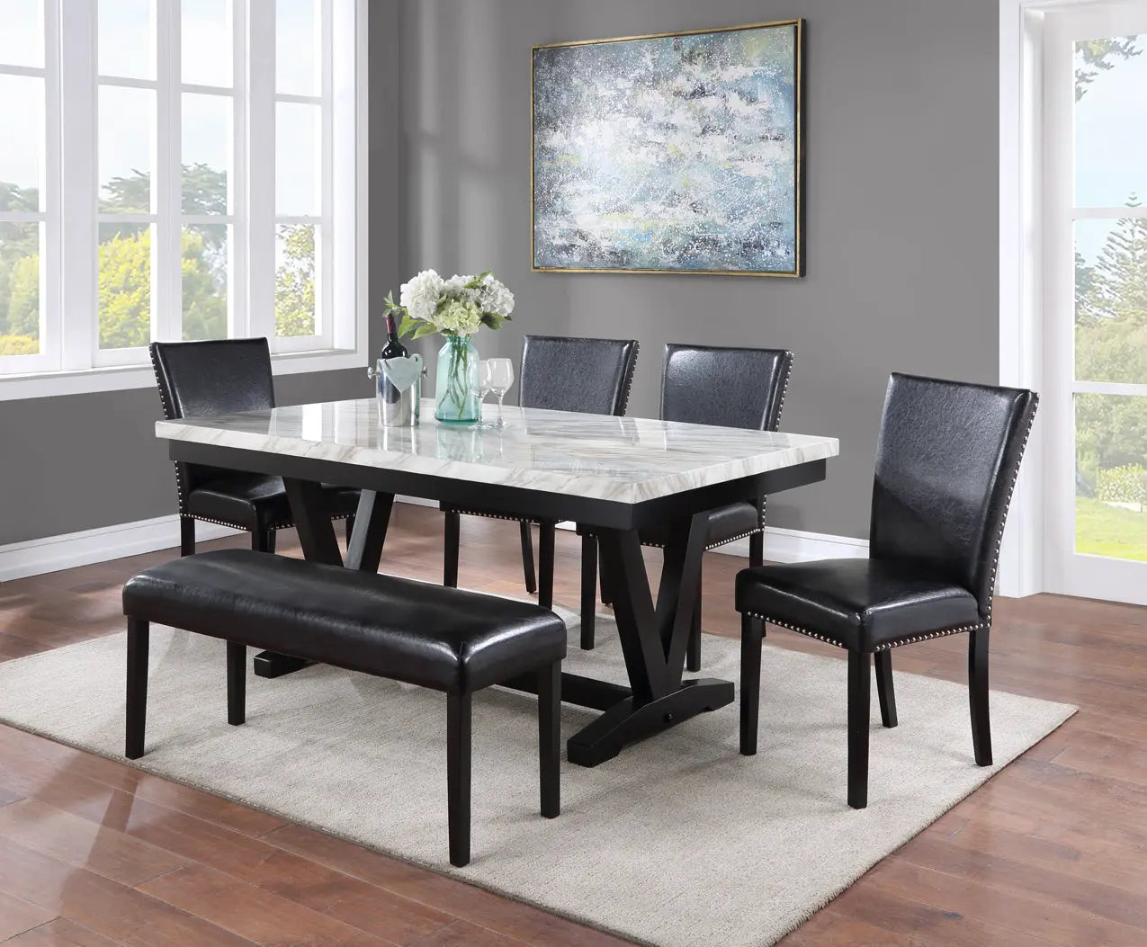 Tanner White/Black Faux Marble Dining Set Crown Mark