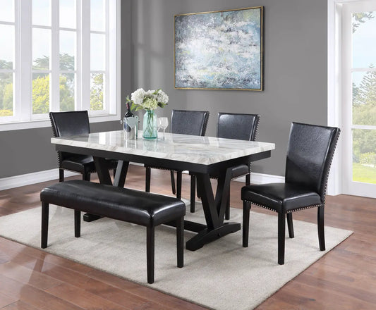 Tanner White/Black Faux Marble Dining Set Crown Mark