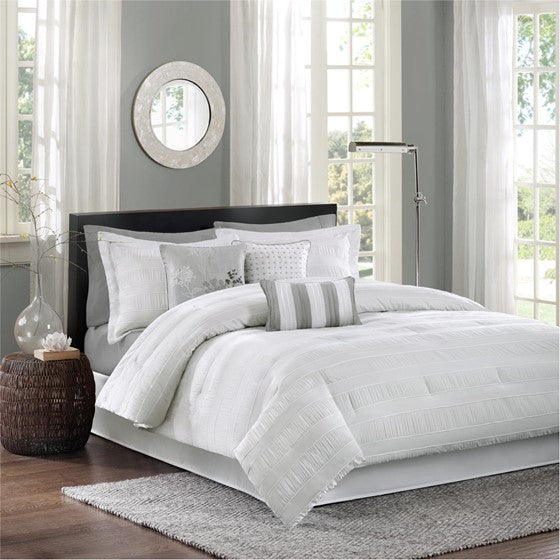 7 Piece Comforter Set White Cal King Olliix.com