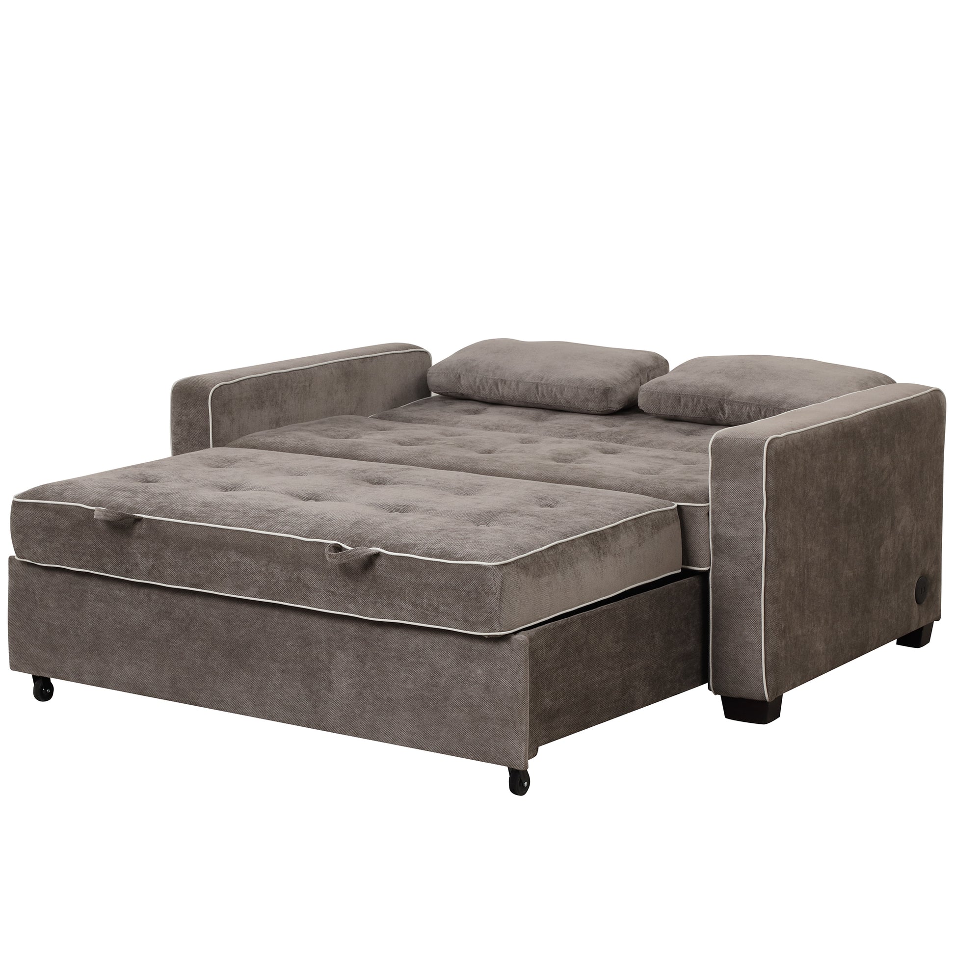 65.7" Linen Upholstered Sleeper Bed , Pull Out Sofa Bed Couch attached two throw pillows,Dual USB Charging Port and Adjustable Backrest for Living Room Space,BROWN GRAY House to Home Furnishings LLC