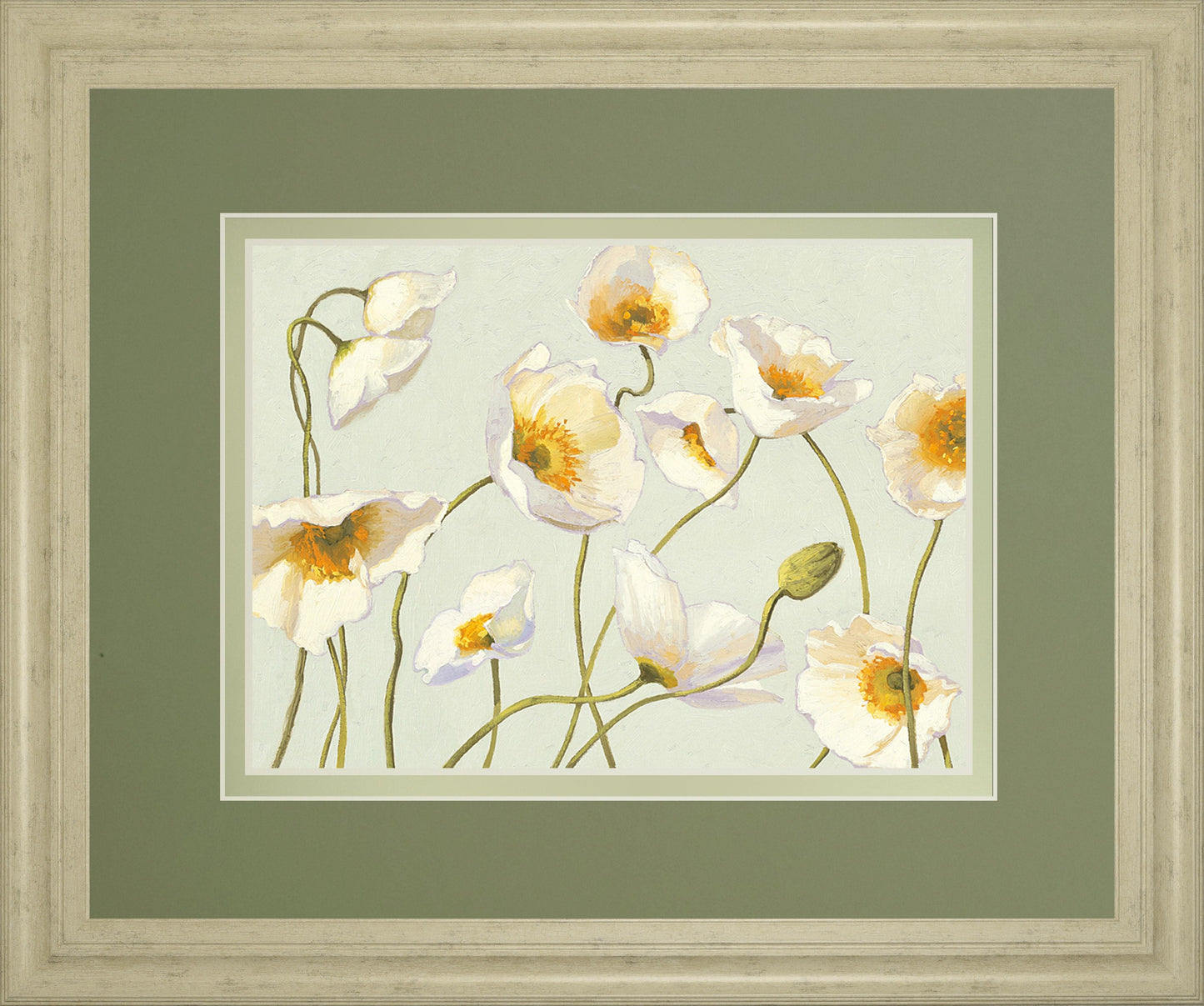 White Bright Poppies By Novak - Framed Print Wall Art - White Classy Art