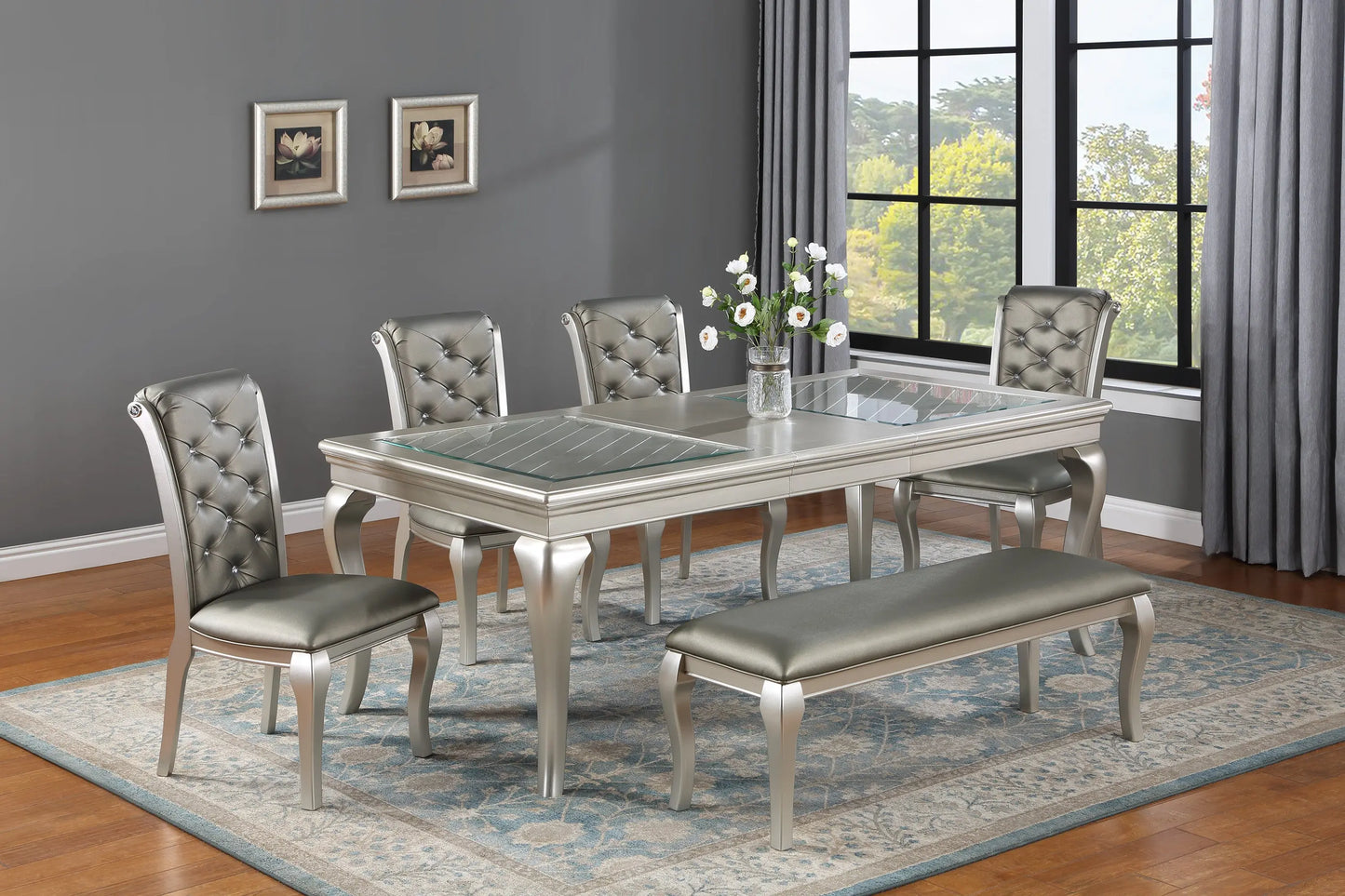 Caldwell Silver Champagne Extendable Dining Set Crown Mark